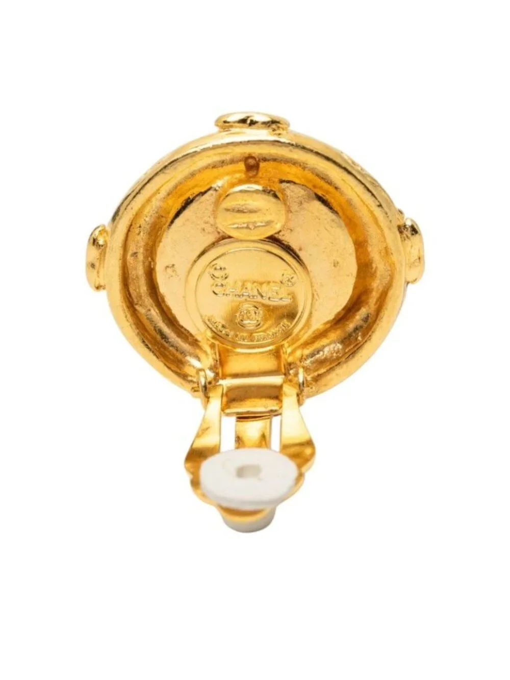 Chanel CC Logo Vintage Round Earrings Gold Plated